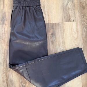 SUNCOO Dark Brown Faux Leather Pants